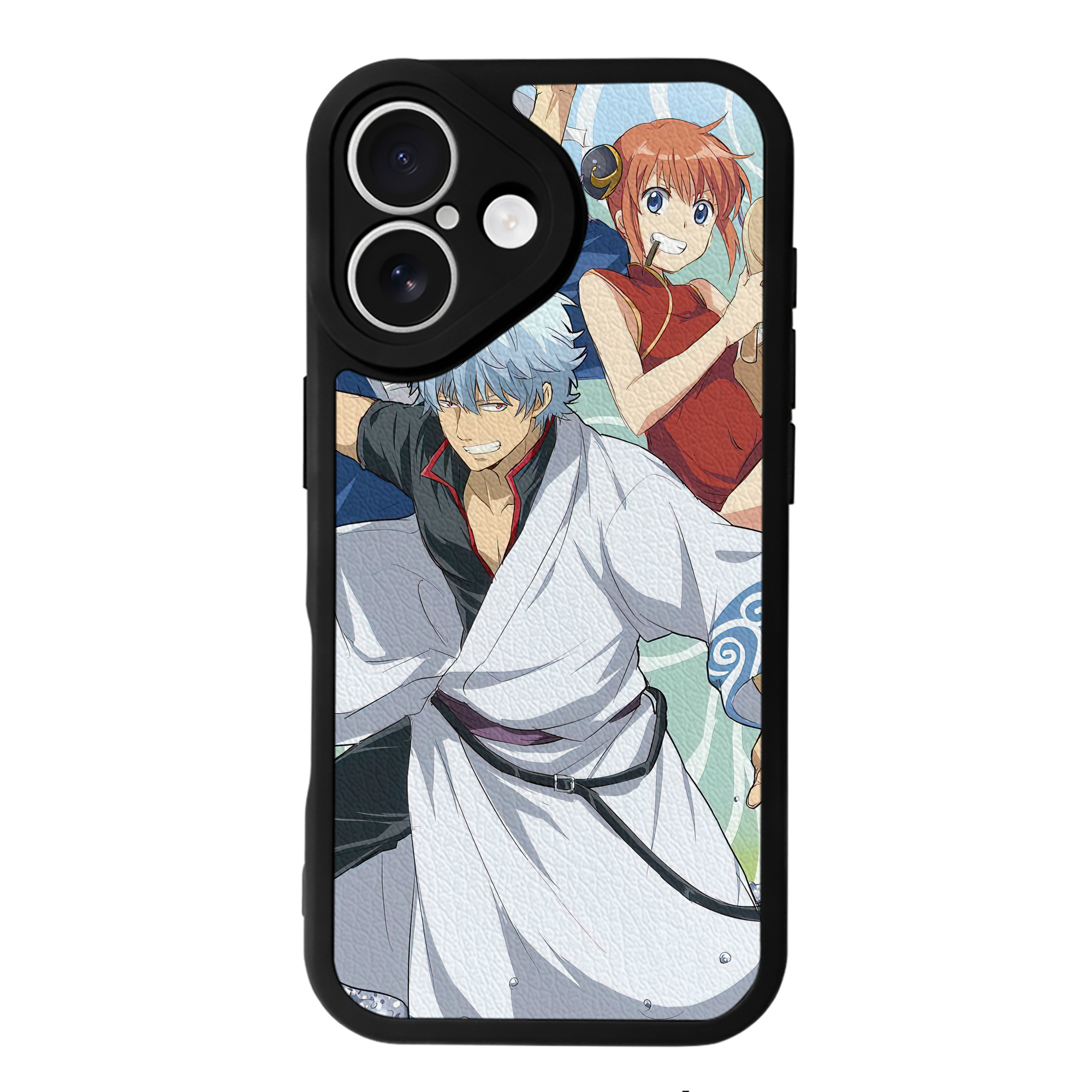 （画像用） ぎんたま 坂田銀時（さかたぎんとき） 神楽 志村新八（しむら しんぱち） GINTAMA Sakata Gintoki Kagura Shimura Shinpachi 【iPhone 16シリーズ対応】シリコンスマホケース（レザー調） 材質：シリコン